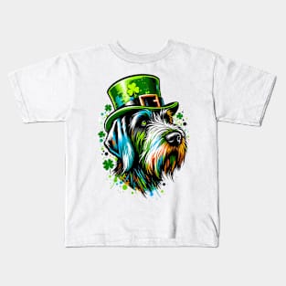 German Wirehaired Pointer Celebrates St. Patrick's Day Kids T-Shirt